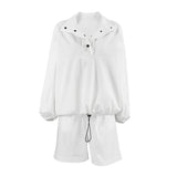 MQTIME  -  Spring/Summer Simple Lapel Lantern Sleeve Fashion Sweatshirt High-Waisted Shorts Sports Suit EU/US Commuting Women