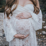  MQTIME  -  Maternity Dress Soft Stretchy Lace Off Shoulder Doubly Split A line Skirt Pregnancy Maxi Gown for Photoshoot