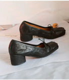 MQTIME  -  Fashion Square toe Bowknot Soft Leather Women Pumps Spring Summer Ballet Style Thick High heels Casual Chunky Loafer Shoes