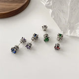Mqtime Vintage Colored Zircon Crown Stud Earrings for Women Creative Design Retro Trendy Hip Hop Luxury Double-faced Earring Jewelry