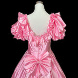 MQTIME  -  vintage pink rose flower princess o neck puff sleeve big bow ruffles party lace up bride Antique evening dress