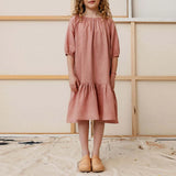  MQTIME  -  Summer Girls Soft Linen Ruffle Dress New Children's Puff Sleeve Casual Loose Cotton And Linen Gather Dresses TZ255