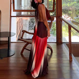 MQTIME  -  Sexy Halter Sleeveless Gradient Long Dress Elegant Swinging Collar Pleated Evening Dresses Temperament Backless Lace Up Dresses