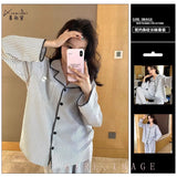 MQTIME  -   New Girl Spring Autumn Soft Thin Collared Embroidered Set Women Ladies Long-sleeve Top Long Pants Loungewear Woman Homewear Teen
