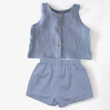 MQTIME  -  Retro Children's Linen Sleeveless Top + Shorts 2pcs Sets Summer New Boys And Girls Buttons Casual Thin Cotton Linen Suit TZ271