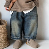  MQTIME  -  Kids Wide Leg Pants New Spring Autumn Fashion Korean Casual Baggy Simple Style Jeans