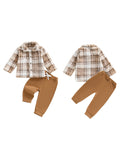 MQTIME  -  Infant Winter Clothes Set Warm Plaid Fleece Lapel Neck Button Down Long Sleeve Shirt and Pants Outfit for Baby Boy