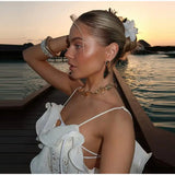 MQTIME  -  Sexy Hollow Out Ruffles Split Long Dress Women Backless See Through Slim Beach Holiday Dresses 2025 Summer Slim Party Lady Robe