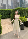 MQTIME  -  Women Dresses Lace Patchwork Mesh Sleeveless Slim Backless Sweet Elegant Temperament Party Dress Female Fashion