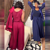 MQTIME  -  Women's There Piece Sets 2025 Spring And Summer New Women's Solid Color Casual Cardigan Top Wide Legged Pants Suit Two-Piece Set
