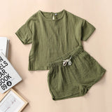  MQTIME  -  Children's Casual Daily Suit 100% Cotton Muslin Summer New Boys And Girls Loose T-Shirt + Drawstring Shorts 2pcs Sets