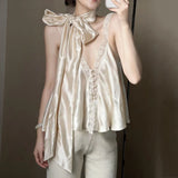 MQTIME  -  French Style Retro Silk Patchwork Lace Tops Sleeveless Vest Shirt Sexy Summer Women Pullovers Blouse