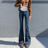 Mqtime Retro Maternity Jeans Maternal Boot Cut Pant Slimming Premama Clothing Maternal Clothes for Pregnant Plus Size Pregnant Pants