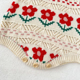 MQTIME  -  New autumn baby clothing, 0-3 year old female baby, small red flower jacquard knitted sweater jumpsuit, crawling suit