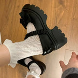 MQTIME  -  Chunky Platform High Heels Pumps Women Summer Leather Bow  Mary Jane Shoes Woman Thick Heeled Off White Black Lolita Shoes