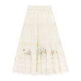MQTIME  -  Summer Flower Butterfly Embroidery Solid High Waist Mid-length Loose Lace Women's Skirts