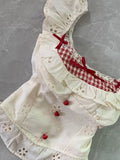 MQTIME  -  Summer Sweet Patchwork Two Piece Set Women Ruffle Lace Tops + Red Pleated Mini Skirt Suit Korea Kawaii Design Bow Cute Outfits