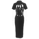 MQTRIME  -  knit Backless Maxi Dress Women 2024 Y2K Summer Lapel Elegant Sexy Outfits Ladies Birthday Party Club