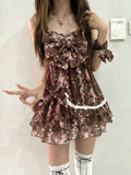 MQTIME  -  Summer Women's Casual Dresses Bow Lace Floral High Waist Fake Two-piece Dresses New Chic Vintage Daily Party Female Clothes