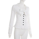  MQTIME  -  new polka dot printed bow lace-up breasted shirt casual slim long-sleeved top women