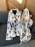MQTIME  -  Floral Print Cotton Pajamas Long Sve Women's Home Clothes Set Spring Autumn Large Size Sweet Sle Spwear Ensemble