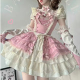 MQTIME  -  Pink Bra Shirt Skirt Lolita Cute Sweet Girl Lace Princess Dress Young Girls Birthday Lolita Tutu Dress Flower Party Dress