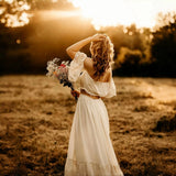  MQTIME  -  Boho Two Piece Women's Set Vintage Lace Top & Skirt Bohemian Maternity Photo Session Dresses Off The Shoulder Bella