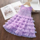 MQTIME  -  3-8Y Elegant Kid Girl Dress Tulle Layered Dress Sleeveless Princess Costume Wedding Party Costume Baby Girl Clothes Child A1123