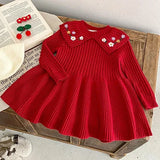  MQTIME  -  New Autumn Kids Princess Dress European American Style Baby Girls Knitting Dress Short Sleeved Solid Color Knitted Clothes