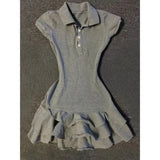 MQTIME  -  Korean Grey Waist Cinched Dress Women Summer New Slim Fit Cake Ruffle Hem A‑Line Mini Dress Fashion Dresses