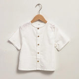  MQTIME  -  Boys Cotton And Linen Short-Sleeved White Shirt Summer New Children's Casual Loose Single-Breasted Linen Shirts Kids Tops TZ437