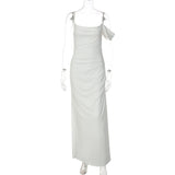  MQTIME  -  New Backless Side Pleated Solid Color Suspender Dress