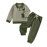 MQTIME  -  Kids Winter Outfit Set Dinosaur Embroidered Shirt with Striped Pullover and Elastic Waist Pants for Boys