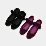 MQTIME  -  Pleated Elastic Band Velvet Ballet Flats Shoes Women Spring Autumn Gray Hand Stitch Mary Janes Casual Streetwear Slip-on Loafers
