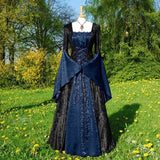 MQTIME  -  Medieval Court Style Party Summer Dress for Women High Waist Velvet Fabric Tulle Skirt Long Sleeve Women Clothing