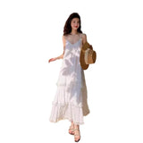 MQTIME  -  Fairy White Dress Seaside Vacation Beach Dress Premium French Long Halter Summer Loose Dress