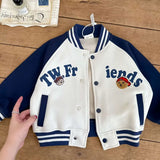 MQTIME  -  Autumn Spring Infant Baby Boy Baseball Uniform Loose Letter Bear Embroidery Little Boy Jacket Cotton Spliced Sleeve Kid Boy Coat