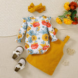 MQTIME  -  3Piece Spring Autumn Baby Girl Clothes Korean Fashion Flowers Long Sleeve Newborn Bodysuit+Dress Toddler Boutique Outfits