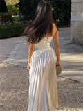 Mqtime White Bandage Off-Shoulder Maxi Dress For Women Pleated Elegant Backless Lace-Up High Waist Dress Women's Party Dress 2024