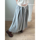 Mqtime Y2K Vintage Contrast Color Patchwork Loose A-line Skirt Women Summer New High Waist Lace-up Pleated Casual Mid-length Skirt