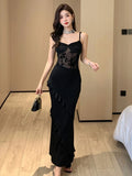 MQTIME  -  Black lace patchwork sexy elegant dress suspender women's summer dress