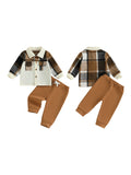 MQTIME  -  Infant Boy Autumn Ensemble Checkered Flannel Shirt with T Sleeves and Stretchy Trousers - 2-Piece Set for Little