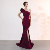 MQTIME  -  Women One Shoulder Evening Dress Solid Color Summer Ruffles Maxi Dresses Sexy Slash Neck Party Long Dress Elegant Streetwear