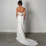 MQTIME  -  White Mermaid Wedding Dresses Spaghetti Straps Side Slit Bridal Gowns Court Train Formal Occasion Wedding Dress