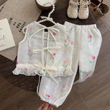 MQTIME  -  Fashion Baby Girl Princess Floral Cotton Clothes Set Vest+Pant 2PCS Infant Toddler Child Flower Clothing Set Baby Clothes 1-7Y