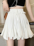 MQTIME  -  Coquette Mini White Skirts for Women Irregular Kawaii Pleated Skirt High Wasit A-line Lolita Style Fairycore Aesthetics