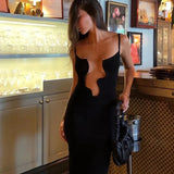 MQTIME  -  Women Evening Dress Elegant Solid Color Irregular V Neck Maxi Dress Sexy Sleeveless Backless Pleated Hem Resort Sling Dress