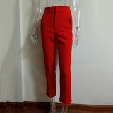 MQTIME  -  New Women Casual Pants High Waist Slim-fit Basic Pants Popular Hot Sale Plaid Color Straight Style Daily Trousers
