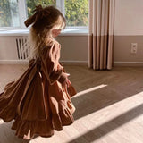  MQTIME  -  New Autumn Children Clothes 2-6 Yrs Baby Girl Party Dress Long Sleeved Cotton Solid Color Kids Princess Dresses