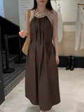 MQTIME  -  Latest French Design Women's Dress Solid Elegant Sleeveless Off Shoulder Strap Dress Maxi Dress